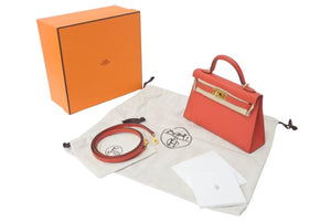 HERMES エルメス ミニケリー2 ヴォーエプソン ローズジャイプール ゴールド金具 外縫い 2WAY ショルダーバッグ X刻印 美品 中古 4c073195