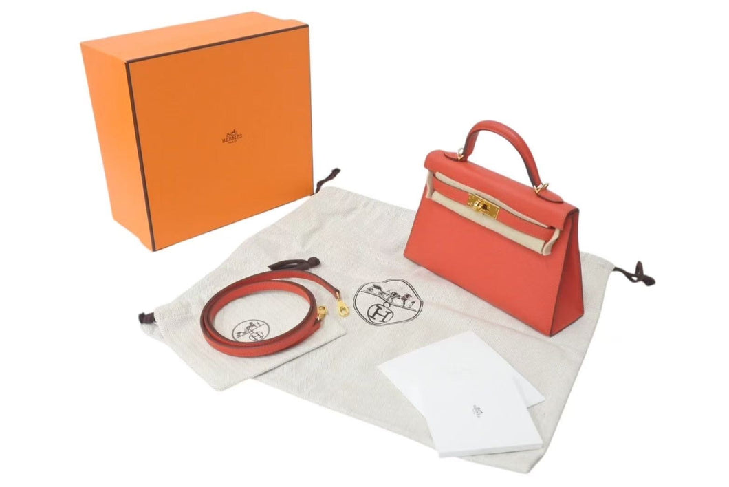 HERMES エルメス ミニケリー2 ヴォーエプソン ローズジャイプール ゴールド金具 外縫い 2WAY ショルダーバッグ X刻印 美品 中古 4c073195