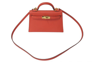 HERMES エルメス ミニケリー2 ヴォーエプソン ローズジャイプール ゴールド金具 外縫い 2WAY ショルダーバッグ X刻印 美品 中古 4c073195