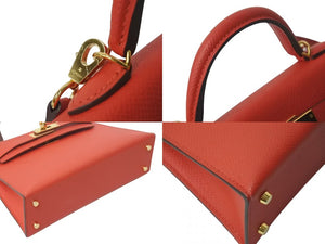 HERMES エルメス ミニケリー2 ヴォーエプソン ローズジャイプール ゴールド金具 外縫い 2WAY ショルダーバッグ X刻印 美品 中古 4c073195