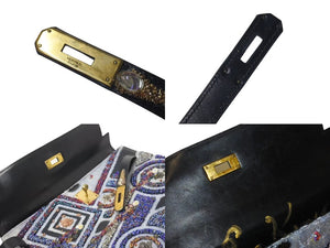 HERMES エルメス ケリー32 旧型 外縫い ボックスカーフ ブラック ゴールド金具 カスタム 美品 中古 4c073208