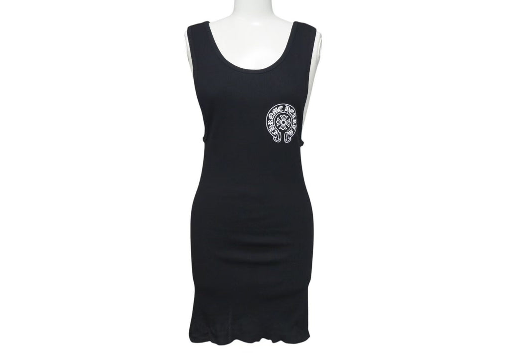 新品未使用 CHROME HEARTS クロムハーツ タンクトップ ホースシュー ノースリーブ サイズL ブラック CH クロス コットン 中古 4c073221