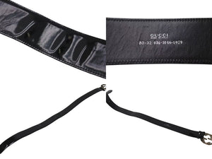 GUCCI グッチ ベルト GGバックル ヴィンテージ 036 1046 0979 レザー エナメル シルバー ブラック金具 サイズ80/32 良品 中古 4c073242 