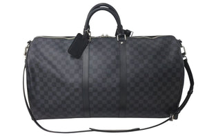 新品同様 LOUIS VUITTON ルイヴィトン キーポル バンドリエール55 ボストンバッグ N41413 ダミエグラフィット ブラック 中古 4c073245