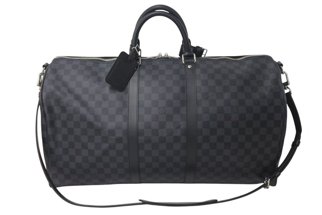 新品同様 LOUIS VUITTON ルイヴィトン キーポル バンドリエール55 ボストンバッグ N41413 ダミエグラフィット ブラック 中古 4c073245