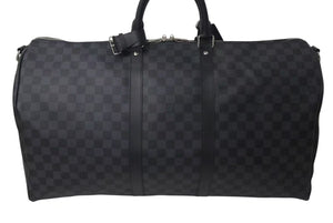 新品同様 LOUIS VUITTON ルイヴィトン キーポル バンドリエール55 ボストンバッグ N41413 ダミエグラフィット ブラック 中古 4c073245