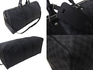 新品同様 LOUIS VUITTON ルイヴィトン キーポル バンドリエール55 ボストンバッグ N41413 ダミエグラフィット ブラック 中古 4c073245