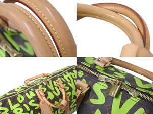 LOUIS VUITTON ルイヴィトン モノグラム グラフティ キーポル50 ボストンバッグ グリーン M93700 美品 中古 4c073258