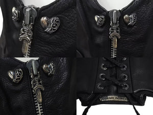 CHROME HEARTS クロムハーツ ハート レザーベスト サイズS ブラック シルバー925 レザー 美品 中古 4c073266