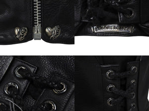 CHROME HEARTS クロムハーツ ハート レザーベスト サイズS ブラック シルバー925 レザー 美品 中古 4c073266