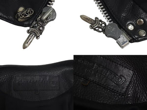 CHROME HEARTS クロムハーツ ハート レザーベスト サイズS ブラック シルバー925 レザー 美品 中古 4c073266