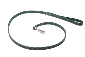 GOYARD Pet Leash, Green PVC Leather, Herringbone Pattern, Silver Hardware, Excellent Condition, Pre-Owned, Item Number 4c073269 