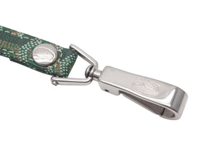 GOYARD Pet Leash, Green PVC Leather, Herringbone Pattern, Silver Hardware, Excellent Condition, Pre-Owned, Item Number 4c073269 