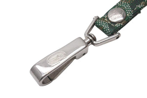 GOYARD Pet Leash, Green PVC Leather, Herringbone Pattern, Silver Hardware, Excellent Condition, Pre-Owned, Item Number 4c073269 