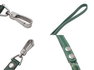 GOYARD Pet Leash, Green PVC Leather, Herringbone Pattern, Silver Hardware, Excellent Condition, Pre-Owned, Item Number 4c073269 