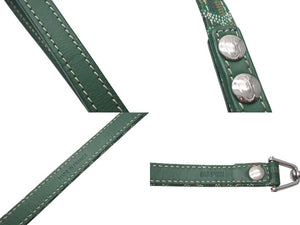 GOYARD Pet Leash, Green PVC Leather, Herringbone Pattern, Silver Hardware, Excellent Condition, Pre-Owned, Item Number 4c073269 