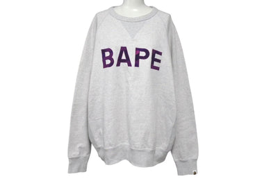 極美品 A BATHING APE アベイシングエイプ ロゴ スウェット グレー ロゴスエット グレー サイズ L 001SWJ301007M 中古 4c073275 