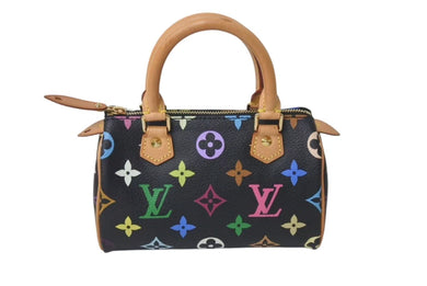 極美品 LOUIS VUITTON ルイヴィトン ミニスピーディ ハンドバッグ M92644 モノグラムマルチカラー ブラック ゴールド金具 村上隆 中古 4c073285