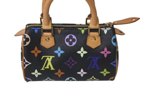 極美品 LOUIS VUITTON ルイヴィトン ミニスピーディ ハンドバッグ M92644 モノグラムマルチカラー ブラック ゴールド金具 村上隆 中古 4c073285