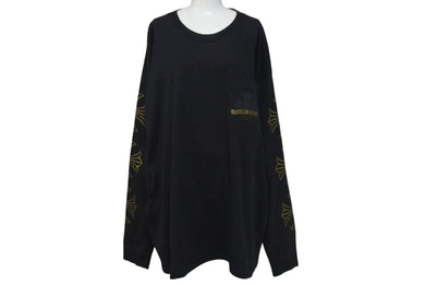 CHROME HEARTS クロムハーツ クロスプリント ロングスリーブＴシャツ ロゴ コットン ブラック ゴールド XXL 美品 中古 4c073293