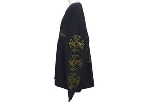 CHROME HEARTS クロムハーツ クロスプリント ロングスリーブＴシャツ ロゴ コットン ブラック ゴールド XXL 美品 中古 4c073293