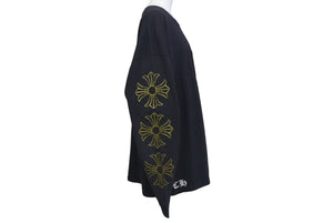 CHROME HEARTS クロムハーツ クロスプリント ロングスリーブＴシャツ ロゴ コットン ブラック ゴールド XXL 美品 中古 4c073293