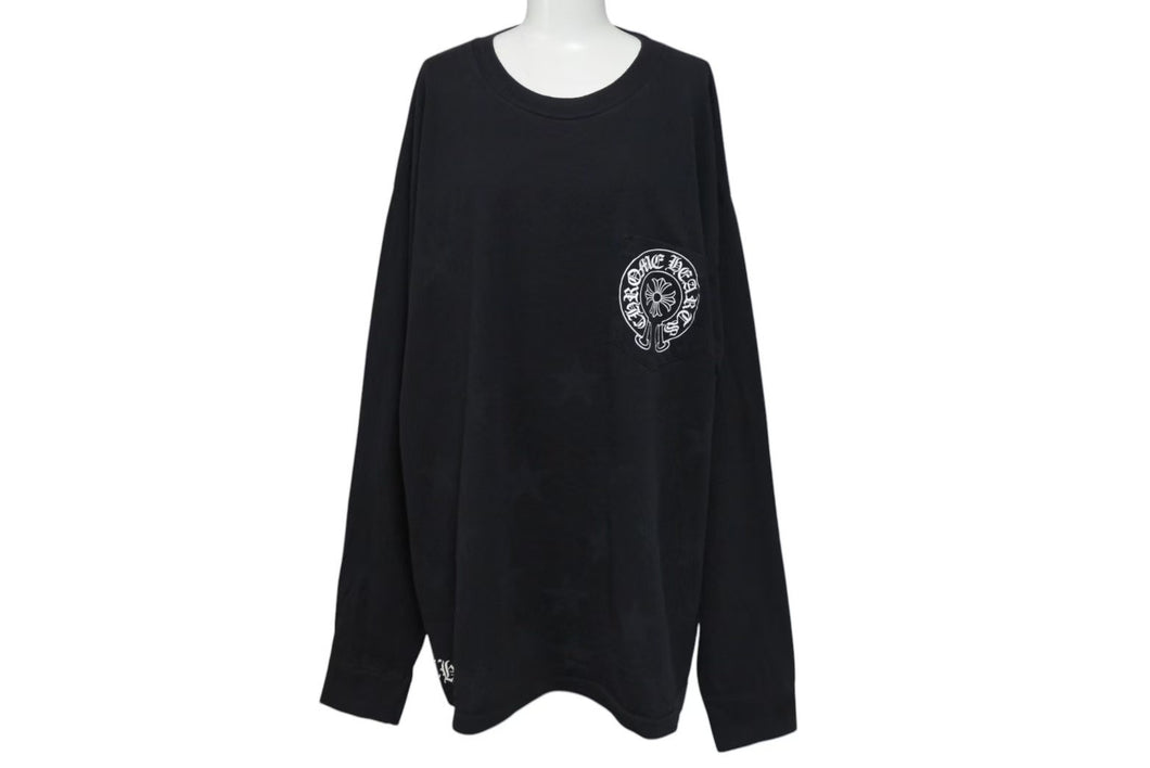 CHROME HEARTS クロムハーツ スター クロスプリント ロングスリーブＴシャツ ロゴ コットン ブラック XXL 美品 中古 4c073294