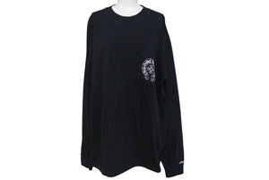 CHROME HEARTS クロムハーツ NY限定 フローラルクロスプリント ロングスリーブＴシャツ ロゴ コットン ブラック XXL 美品 中古 4c073298