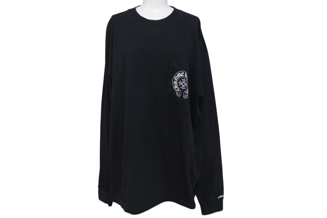 CHROME HEARTS クロムハーツ NY限定 フローラルクロスプリント ロングスリーブＴシャツ ロゴ コットン ブラック XXL 美品 中古 4c073298