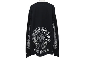 CHROME HEARTS クロムハーツ NY限定 フローラルクロスプリント ロングスリーブＴシャツ ロゴ コットン ブラック XXL 美品 中古 4c073298