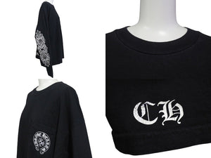 CHROME HEARTS クロムハーツ NY限定 フローラルクロスプリント ロングスリーブＴシャツ ロゴ コットン ブラック XXL 美品 中古 4c073298