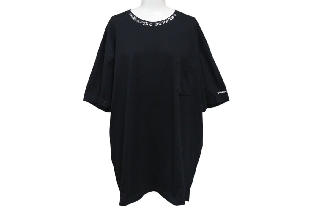 CHROME HEARTS クロムハーツ 半袖Tシャツ ネックロゴ クルーネック トップス 97729 コットン ブラック ホワイト XXL 美品 中古 4c073302