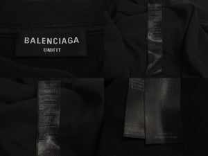 BALENCIAGA バレンシアガ 22SS メタルロゴ オーバーサイズ 半袖Ｔシャツ ブラック コットン ダメージ加工 汚れ加工 694576 サイズ3 良品 中古 4c073315