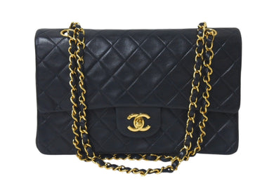 CHANEL シャネル マトラッセ25 Wフラップ Wチェーンショルダーバッグ 5番台 ラムスキン ブラック ゴールド 美品 中古 4c073326