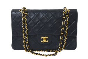 CHANEL シャネル マトラッセ25 Wフラップ Wチェーンショルダーバッグ 5番台 ラムスキン ブラック ゴールド 美品 中古 4c073326