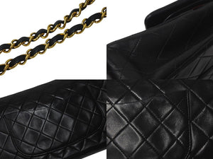 CHANEL シャネル マトラッセ25 Wフラップ Wチェーンショルダーバッグ 5番台 ラムスキン ブラック ゴールド 美品 中古 4c073326
