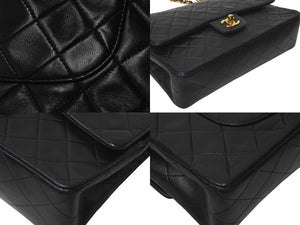CHANEL シャネル マトラッセ25 Wフラップ Wチェーンショルダーバッグ 5番台 ラムスキン ブラック ゴールド 美品 中古 4c073326