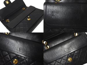 CHANEL シャネル マトラッセ25 Wフラップ Wチェーンショルダーバッグ 5番台 ラムスキン ブラック ゴールド 美品 中古 4c073326