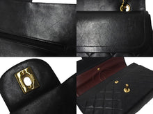 Load image into Gallery viewer, CHANEL シャネル マトラッセ25 Wフラップ Wチェーンショルダーバッグ 5番台 ラムスキン ブラック ゴールド 美品 中古 4c073326