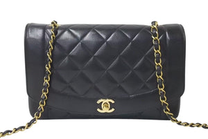CHANEL シャネル マトラッセ25 ダイアナ ショルダーバッグ A01165 レザー ラムスキン 3番台 ゴールド金具 ブラック 美品 中古 4c073328