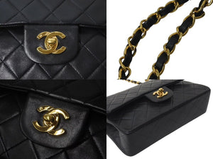 極美品 CHANEL シャネル マトラッセ23 Wフラップ チェーン ショルダーバッグ ラムスキン2番台 ブラック ゴールド金具 中古 4c073340