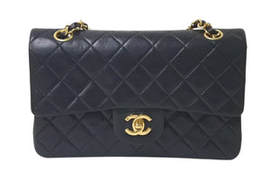 極美品 CHANEL シャネル マトラッセ23 Wフラップ チェーン ショルダーバッグ ラムスキン1番台 ブラック ゴールド金具 中古 4c073342
