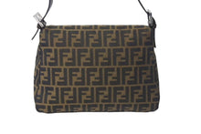 画像をギャラリービューアに読み込む, FENDI フェンディ ズッカ柄 マンマバケット ワンショルダーバッグ ブラウンロゴ コットンキャンバス レザー 美品 中古 4c073343 