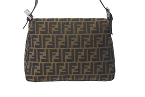 FENDI フェンディ ズッカ柄 マンマバケット ワンショルダーバッグ ブラウンロゴ コットンキャンバス レザー 美品 中古 4c073343 