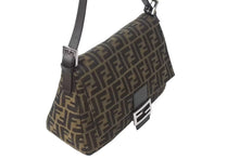 画像をギャラリービューアに読み込む, FENDI フェンディ ズッカ柄 マンマバケット ワンショルダーバッグ ブラウンロゴ コットンキャンバス レザー 美品 中古 4c073343 