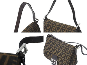 FENDI フェンディ ズッカ柄 マンマバケット ワンショルダーバッグ ブラウンロゴ コットンキャンバス レザー 美品 中古 4c073343 