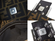 画像をギャラリービューアに読み込む, FENDI フェンディ ズッカ柄 マンマバケット ワンショルダーバッグ ブラウンロゴ コットンキャンバス レザー 美品 中古 4c073343 