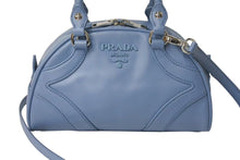 画像をギャラリービューアに読み込む, 極美品 PRADA プラダ ボウリングバッグ ハンドバッグ ショルダーバッグ 2WAY 1BB071 ブルー カーフスキン ロゴ シルバー金具 中古 4c073344 