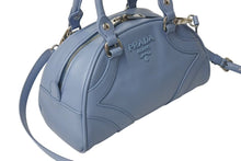 画像をギャラリービューアに読み込む, 極美品 PRADA プラダ ボウリングバッグ ハンドバッグ ショルダーバッグ 2WAY 1BB071 ブルー カーフスキン ロゴ シルバー金具 中古 4c073344 