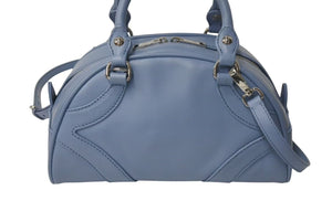 極美品 PRADA プラダ ボウリングバッグ ハンドバッグ ショルダーバッグ 2WAY 1BB071 ブルー カーフスキン ロゴ シルバー金具 中古 4c073344 